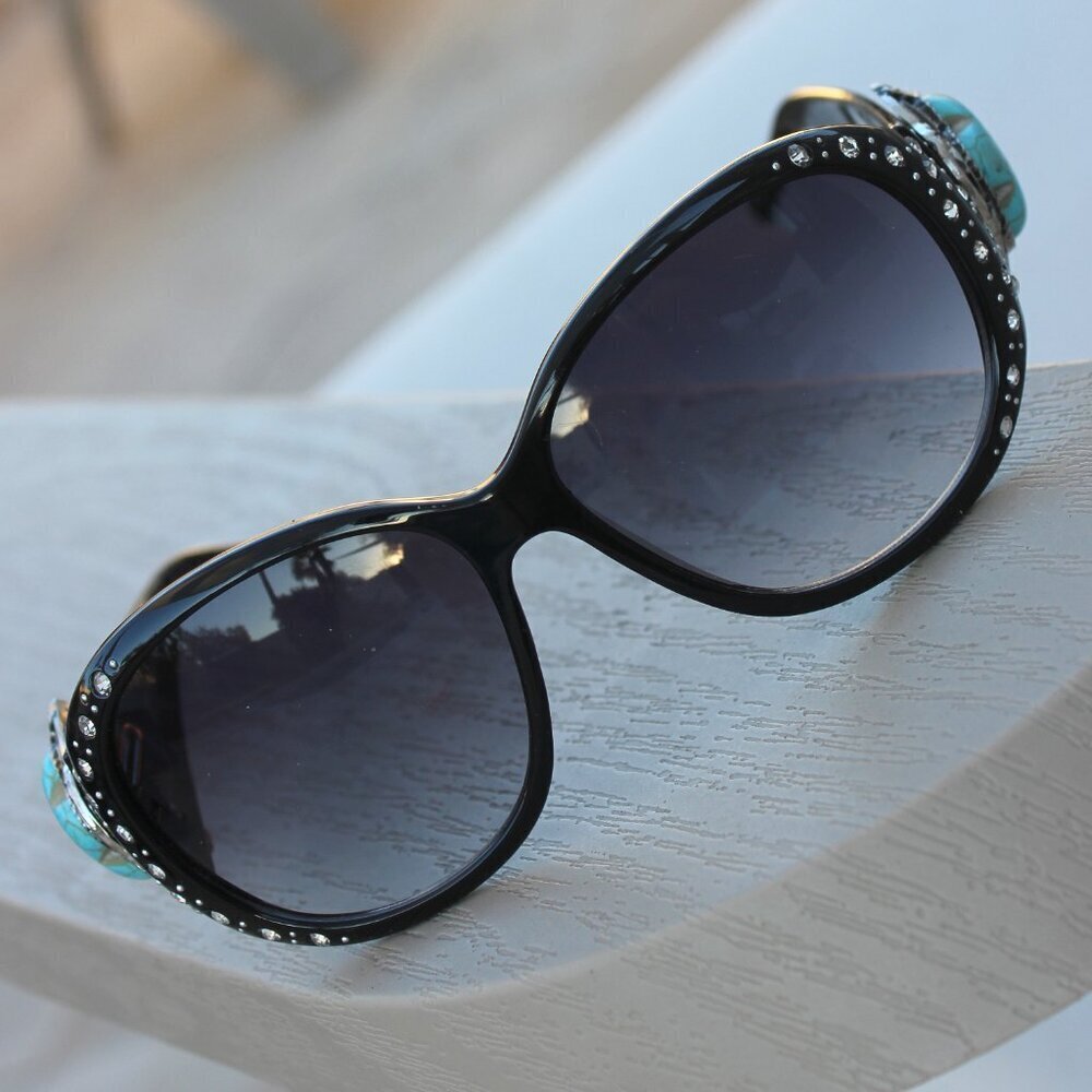 Montana West Sunglasses in Black w/Turquoise Flower Concho Accents - Picture 11 of 15